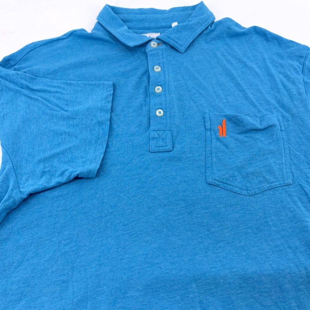 Johnnie-O Hangin Out Mens XL Blue Slub Cotton Modal Short Slv Pocket‎ Polo Shirt